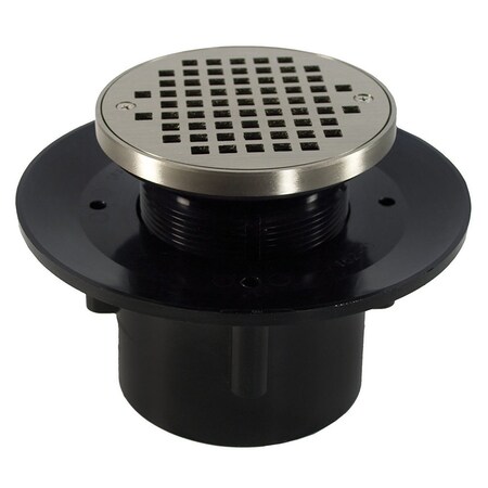 Jones Stephens 2inX3in Heavy Duty ABS Slab Drain Base, 3in Plastic Spud, 6in Nickel Bronze Strainer, Ring D49310